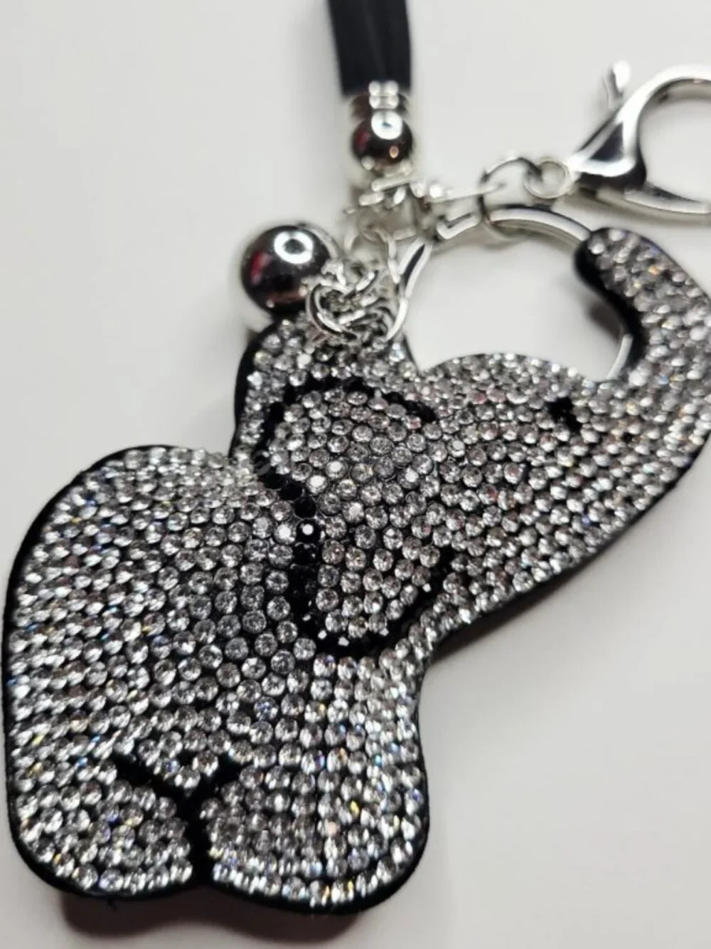 NWT Big Black And Silver Sparkle Elephant Keychain Purse Charm With Tassel